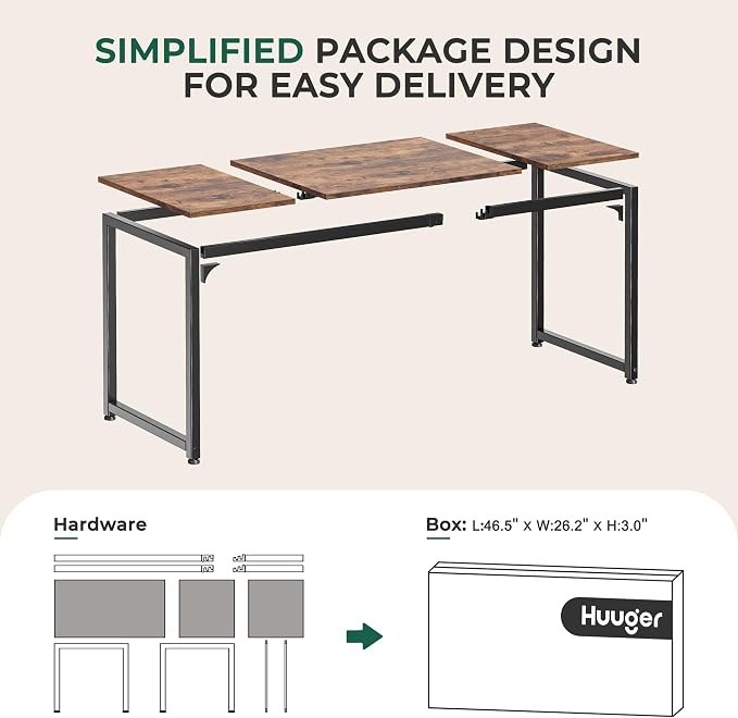 Huuger Computer Desk, 63 Inch Office Desk, Gaming Desk with Storage, Writing Desk Work Desk for Home Office, Study, Modern Simple Desk, Large Legroom, Metal Frame, Rustic Brown - Image 8