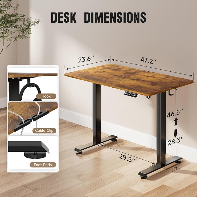 Veken Standing Desk, Brown, 47.2×23.6 Inch | Height Adjustable Sit Stand Up Computer Tables for Home Office, Study , Writing, Suit students, employees and group work - Image 3