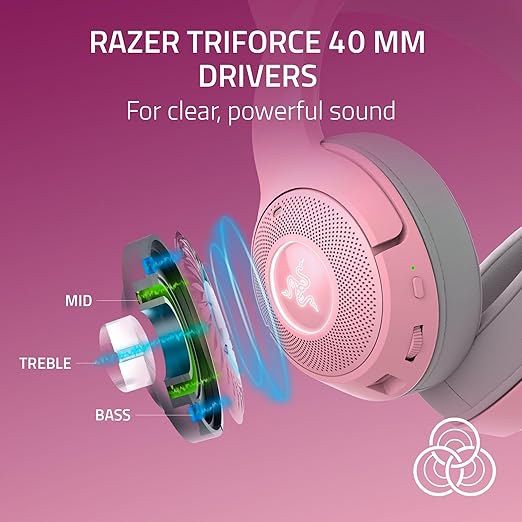 Razer Kraken Kitty V2 BT Wireless RGB Headset, Pink | Chroma RGB Kitty Ears & Earcups, Bluetooth 5.2, 40 mm Drivers, Noise-cancelling Mics, Lightweight, USB-C, 40 Hr Battery - Image 4