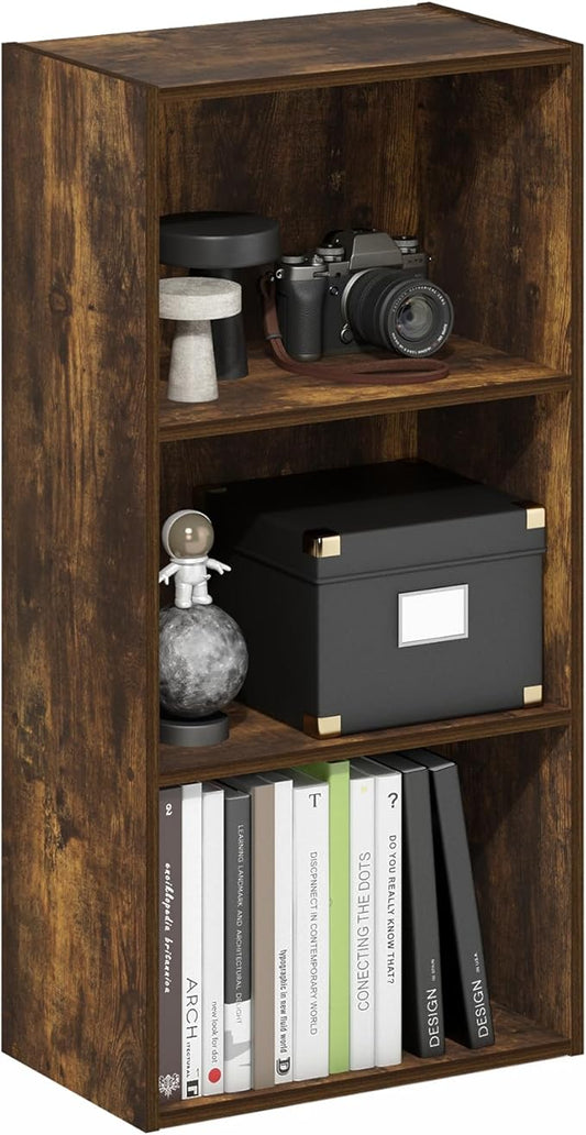 Furinno LUDER Book Shelf, 3-Tier Modern Bookshelf, Open Shelves Bookcase, 9.3" x 16" x 31.4", for Living Room, Bedroom, Home Office, Amber Pine by Furinno-FitsYourSpaceFitsYourBudget