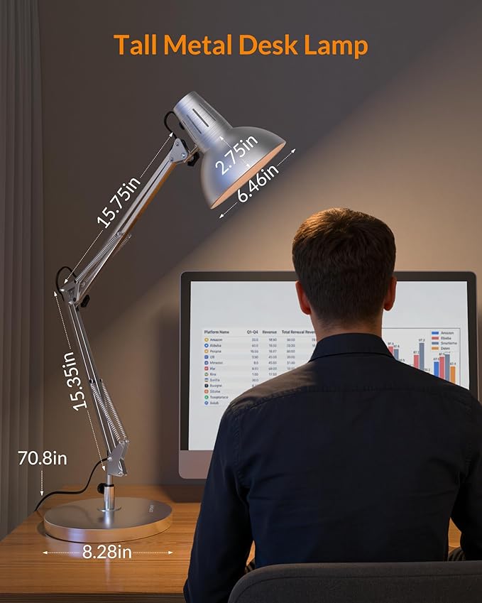LEPOWER Metal Adjustable Desk Lamp with Clamp, Swing Arm for Home Office | Gooseneck, Architect Style, Eye-Caring Table Lamp, On/Off Switch, E26 Base, Reading for Dorm, Bedroom, Study, Back to School - Image 2