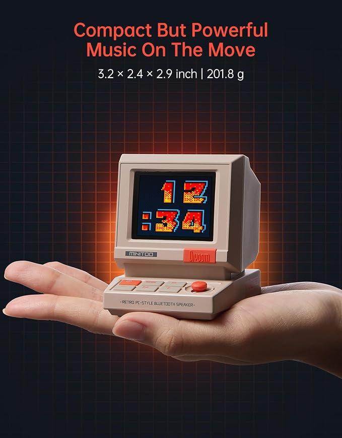 Divoom MiniToo Retro PC-Style Computer Speaker, Pixel Screen with DIY Faces | Bluetooth & USB Audio, Alarm/White Noise Clock, Desk Setup Gifts for Gaming - Image 7