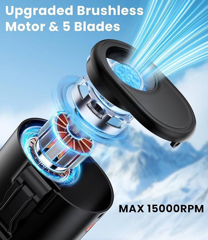 Portable Waist Fan, 6 Speeds 15000RPM Strong Turbo Airflow, 5200mAh Battery Powered Personal Fan Rechargeable, Wearable Hands-Free Shirt Fan for Work, Outdoor, Camping，Travel_Deep Black - Image 2