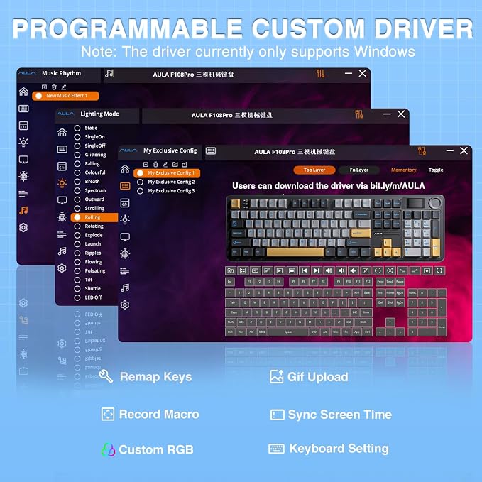 AULA F108 PRO - Wireless Mechanical Keyboard with Screen&Knob,Hot Swappable Gaming Keyboard with 8000mAh Battery,Pre-lubed Switches,RGB Backlit,PBT Keycaps Creamy Sounding Computer Keyboards,104 Keys - Image 9