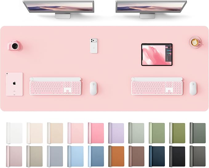 YSAGi Leather Desk Protector, Office Mat, Large Mouse Mat, Non-Slip PU Leather Blotter, Laptop Desk Mat, Waterproof Writing Pad for Office and Home(Light Pink, 63" x 24") by YSAGi