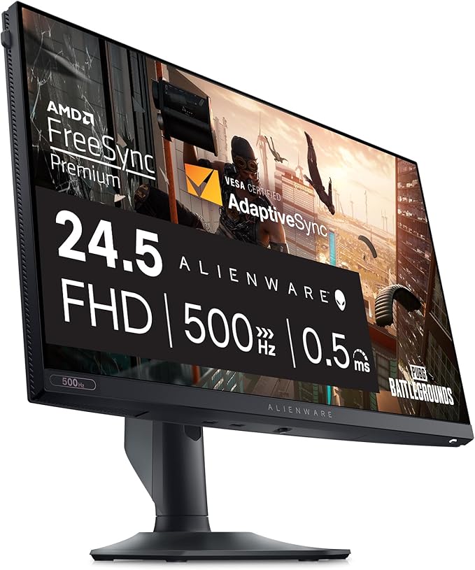 Dell 24 Monitor AW2524HF, FHD Fast IPS, 0.5ms, AMD FreeSync Premium | 400 cd/m² Brightness, Anti-Glare, 99% sRGB, Height Adjust 4.3in, Pivot, Swivel, VESA Adaptive-Sync, USB 3.2 Hub by Alienware