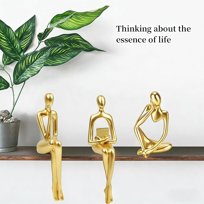 Prettidecor Gold Decor Reading Thinker Resin Statues Set of 3 | Office Coffee Shelf Table Desk Decor Abstract Decoration for Living Room Bedroom Collectable Figurines - Image 8