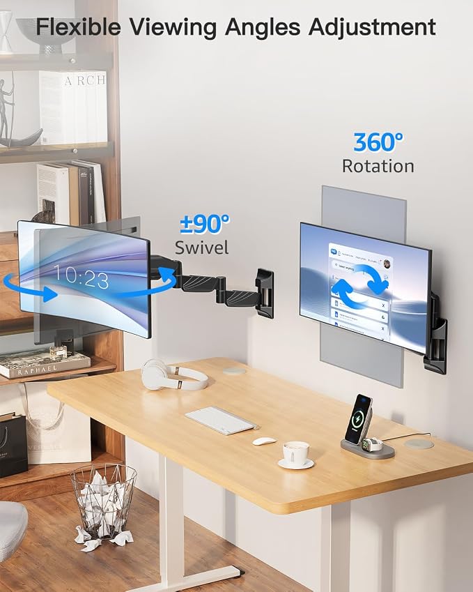 Long Arm Monitor Wall Mount for Max 32 inch Computer Screen, Extra Long Adjustable Single Wall Mount Monitor Arm, Full Motion Vesa Wall Bracket 100x100, Hold up to 17.6lbs, Black - Image 8