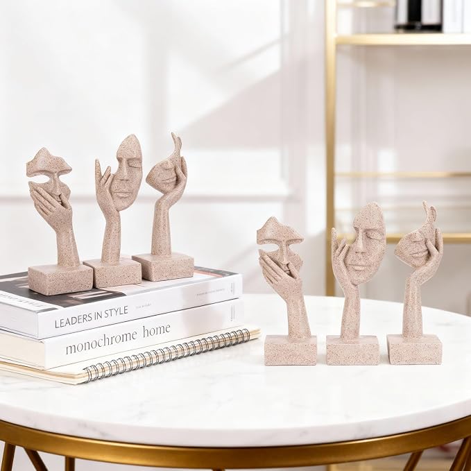olirum 3 Pcs Thinker Large Statue Set - Resin Sandstone Art Abstract Home Accent Figurines for Living Room, Bedroom, Shelves, Office Desktop, Coffee Table Decor, Gift for Women (3 Pcs Sandstone, 9") - Image 2