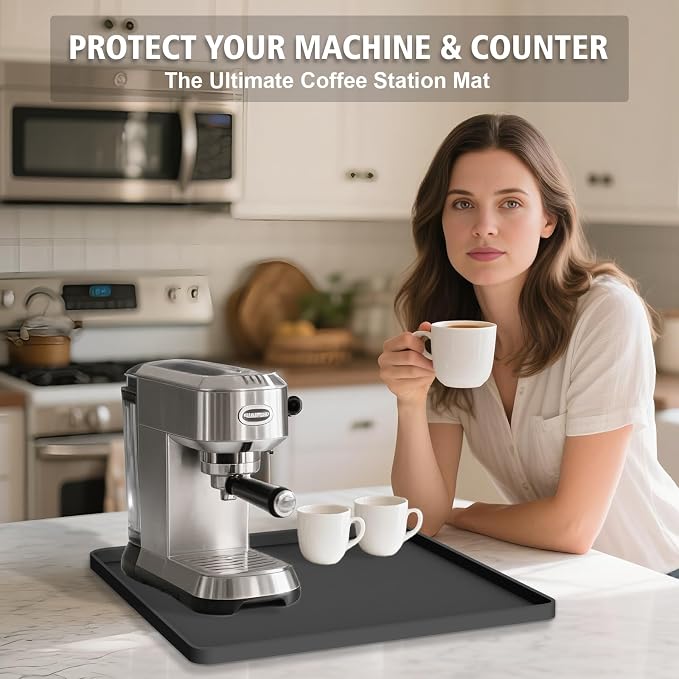 Silicone Coffee Mat 16"x16", Single Piece Anti-Vibration Under Coffee Maker Mat, Non-Slip Espresso Machine Mat with 10mm Raised Edge, Noise Reduction Countertop Protector, Fits Breville Ninja Keurig - Image 7