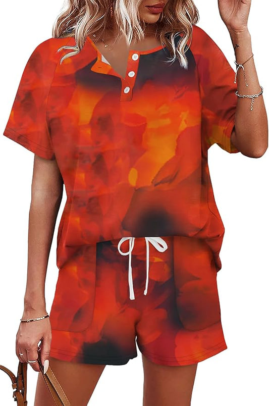 WIHOLL Two Piece Outfits for Women Lounge Sets Button Down Top and Shorts Set Sweatsuits with Pockets by WIHOLL