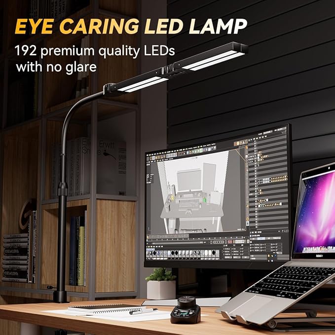 Adjustable LED Desk Lamp with Clamp, 4-Head Eye-Caring CRI95+ Desk Light, Stepless Dimming & Color Temp Remote Control, Flexible Neck, 5-Mode for Reading, Computer, Crafting, 90" Wide Desk Coverage - Image 4