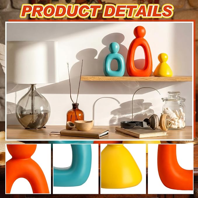 Youyole 3 Pcs Mid Century Modern Decor Abstract Family of 3 Figurines for Shelf Sculpture Love Home Decorative Accents Abstract Decorative Statue for Shelves Living Room Office Table Decorations - Image 4