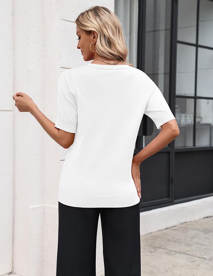 Zeagoo Women's Short Sleeve Sweater 2026 Spring Summer Tops Lightweight Casual V Neck Sweaters Dressy Work Blouses Clothes - Image 3