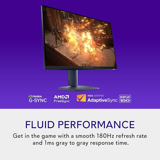 Alienware 27 Gaming Monitor AW2725DM, WQHD Fast IPS, 180Hz, G-SYNC, VESA | FreeSync, 95% DCI-P3, 1.07 Billion Colors, 400 cd/m2 Brightness, 3H Anti-Glare, HDMI 2.1, DisplayPort 1.4, USB, Adjustment - Image 3
