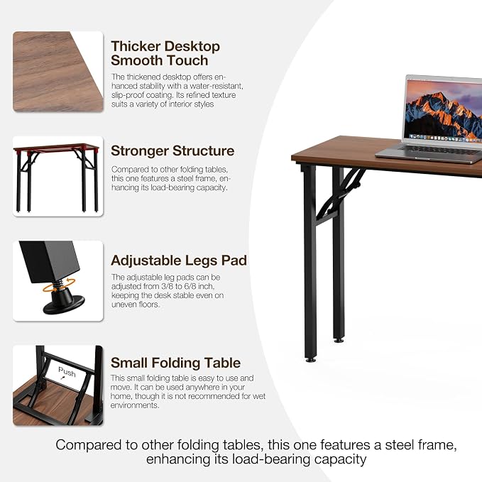 TEMI Small Computer Desk Folding Table - 35.8" Foldable Office Desk, No Assembly, Perfect for Small Spaces in Bedroom, Dorm, or Apartment, Portable Mini Desk or Study Table with Compact Design, Walnut - Image 8