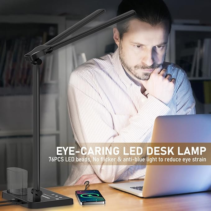 Dimmable LED Desk Lamp with USB Charging Port, 50 Lighting Modes Dual Swing Arm Architect Table Lamp Light Desk Lamp for Home Office Dorm Piano Nail - Image 6