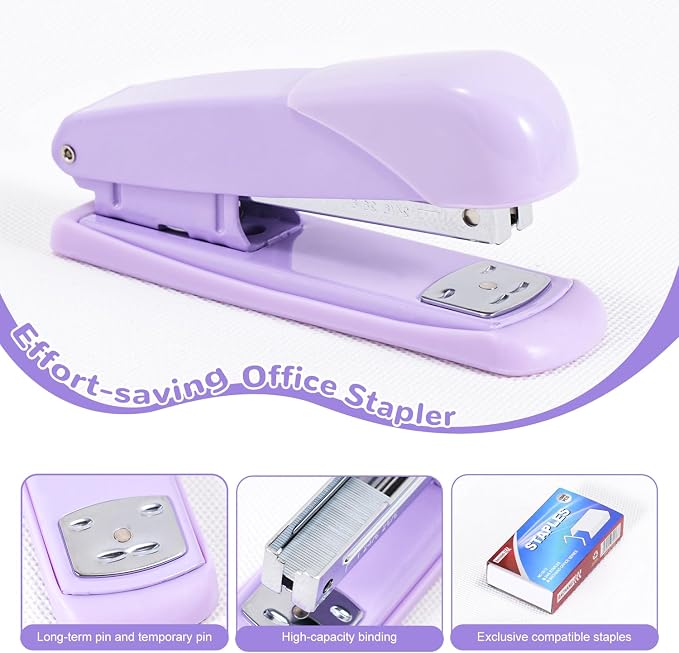 Gawsey Purple Desk Organizers and Accessories with Desk Organizer 360° Rotating Pen Holder and Office Supplies, Cute Stationery Supplies Set - Image 4