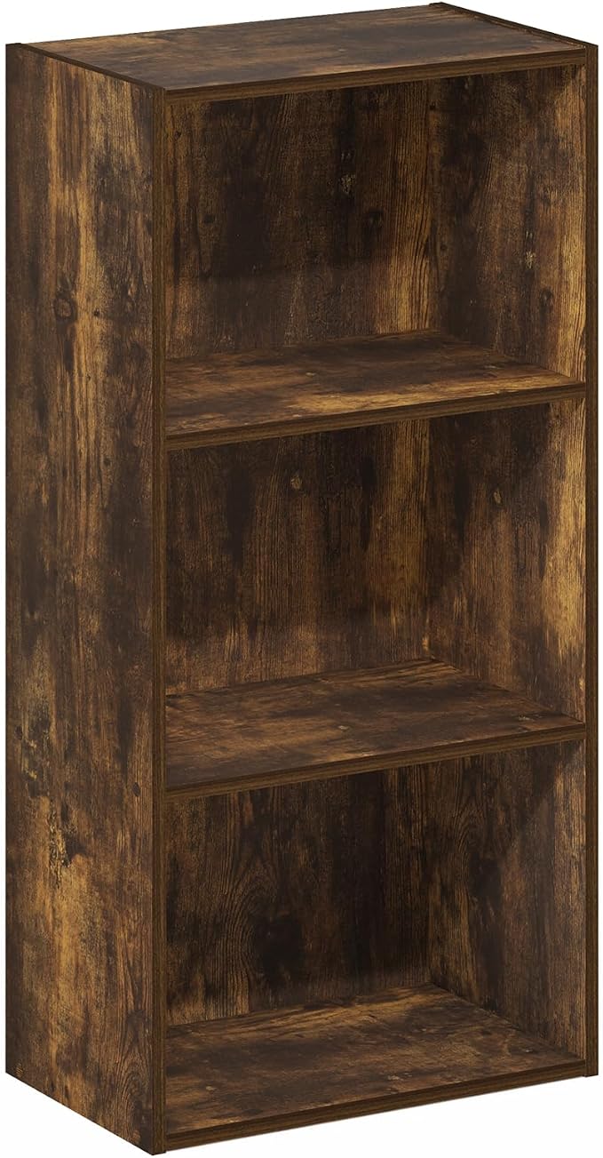 Furinno LUDER Book Shelf, 3-Tier Modern Bookshelf, Open Shelves Bookcase, 9.3" x 16" x 31.4", for Living Room, Bedroom, Home Office, Amber Pine - Image 6