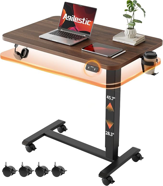 Agilestic 26*16 Inch Height Adjustable Electric Standing Desk, Dark Walnut | Sit Stand Up Computer Desk, with Wheels, Memory Presets, Stable Steel Frame, 88 lbs, Easy Assembly, Home Office, Studying by Agilestic
