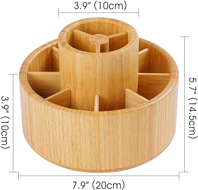 Utoplike Bamboo Rotating Art Supply Desk Organizer, Pencil Holder Desktop | Desktop Storage Caddy for Pen, Colored Pencil, Crayon, Paint Brushes, Art Studio & Office - Image 2