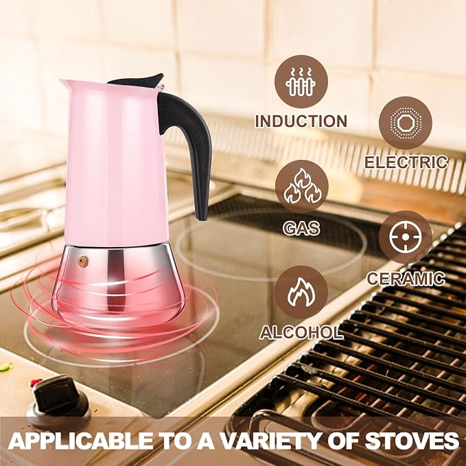 12 Cup Stovetop Espresso Maker Stainless Steel Moka Pot Stove Top Percolator Italian Coffee Makers Capable Mocha Greca Machine Cafe Classic Induction Cookers for Home and Camping 600ml 20oz - Image 5