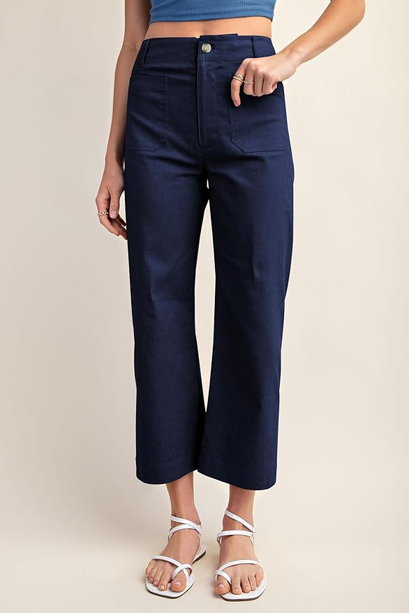 miduo Womens High Waisted Cropped Wide Leg Stretchy Straight Pants Trousers with Pockets - Image 2