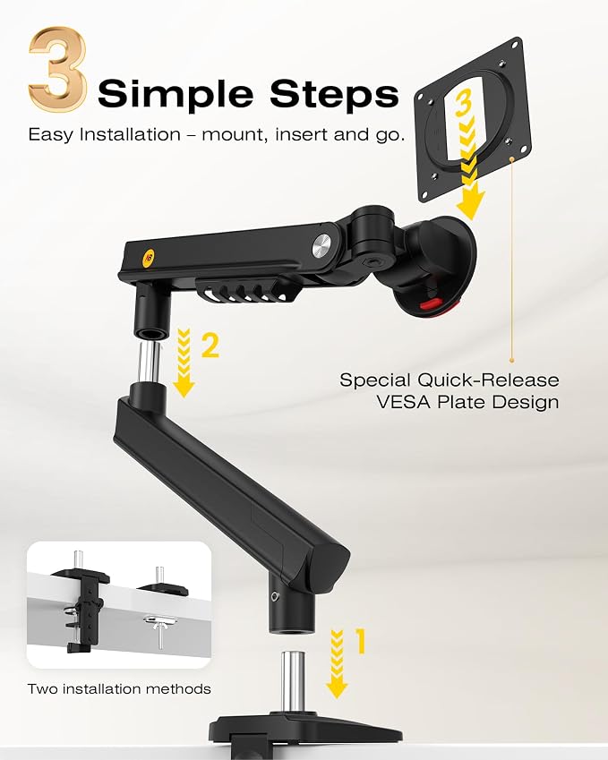 NB SmooVex™ Monitor Mount, Monitor Stand fits up to 32 Inch, Mechanical Spring Mount, VESA 75/100 mm, Model-A5(Black) - Image 5
