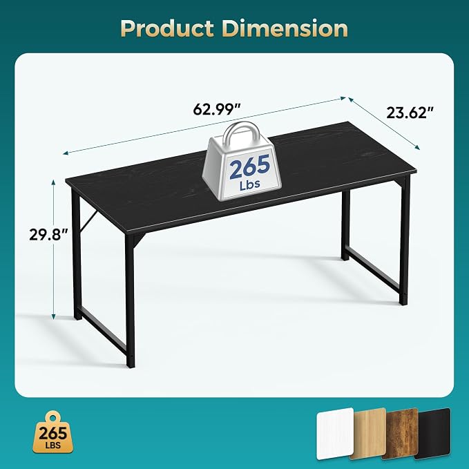 OLIXIS 63 Inch Computer Office Desk for Small Spaces, Writing Gaming Work Desk Modern Study Table with Storage Bag & Headphone Hook Home Bedroom, Black | Computer Writing Workstation, Strong Metal Frame, Small Spaces Home Bedroom Dorm, Black - Image 3