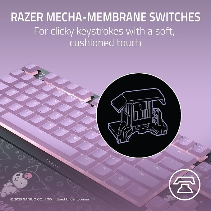 Razer Ornata V3 TKL Gaming Keyboard, Low-Profile Keys, Kuromi Edition | Mecha-Membrane Switches, UV-Coated Keycaps, Backlit Media Keys, 8-Zone RGB Lighting, Magnetic Wrist Wrest - Image 3