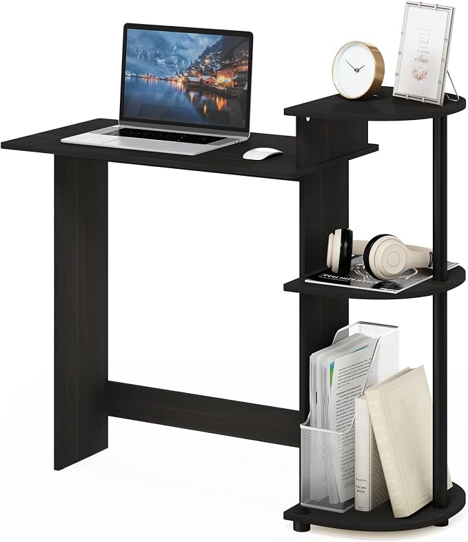 Furinno Compact 29-Inch Rustic Brown Computer Desk, Gaming Desk with Shelves, Office Desk with Book Shelf, for Home Office, Study Room, Dorm, Bedroom, Dark Espresso - Image 3