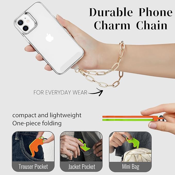 3 pcs Phone Charm with Gold Metal Chain Detachable Lanyard Hand Wrist Smartphone Strap Finger Grip Strap with 4 Patches Tether CellPhone Stand Holder Universal for iPhone 17 16 Pro Max Charms - Image 4