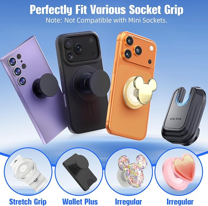 Car Phone Mount for Pop Socket: Strong Adhesive Cell Phone Holder for Automobile Dashboard - Adjustable Dash Sticky Cellphone Stand for iPhone Samsung with Thick Socket Wallet Grip Card Holder - Image 2