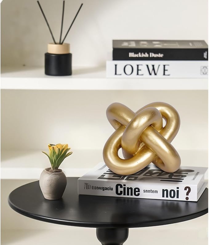 Gold Knot Statue Decor Modern Geometric Round Sculpture Table Sculptures and Figurines Round Decorative Ornaments Knick Knacks Home Decor for Shelves Coffee Table Bookshelf Decoration Gifts - Image 5