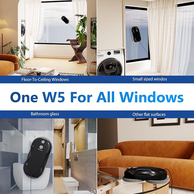 Tosima W5 Window Cleaning Robot, 6400Pa Max Adaptive Suction, Auto-Spray Smart Window Cleaner with Triple Safety System, Intelligent Navigation, Remote Control, for All Smooth Surfaces, Black - Image 7