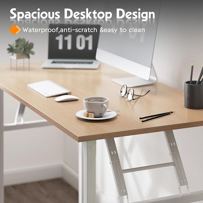 Need Small Computer Desk 31.5 in Folding Home Office Table Pink Oak | White Frame Writing Gaming Work Table/Sturdy Foldable Study Table for Small Space/Dormitory, No Assembly Required - Image 7