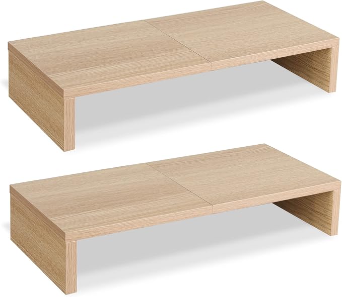 TEAMIX 2 Pack Monitor Stand Riser-20 inch, Wooden Desktop Riser for TV/PC/Laptop/Printer, Cozy Monitor Riser with Storage, Computer Stand Space-Saving by TEAMIX