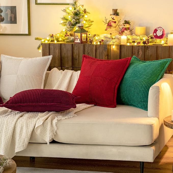 MIULEE Decorative Lumbar Throw Pillow Covers for Couch Bed Livingroom 12x20 Inch Set of 2 White Boho Accent Throw Pllows Broadside Striped Patchwork Soft Corduroy Pillowcases - Image 4