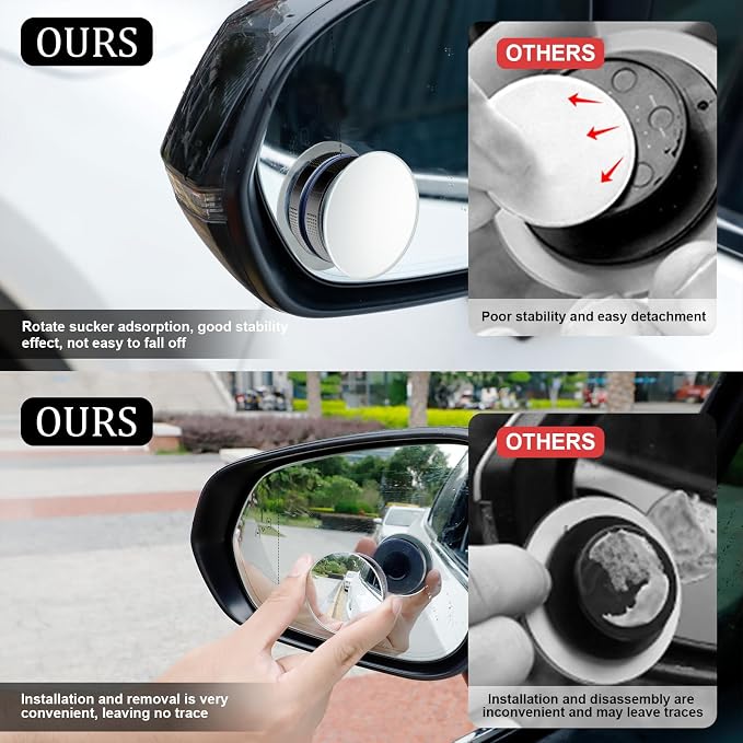 LivTee Blind Spot Car Mirror, 2" Round HD Glass Frameless Convex Side Mirror Blindspot, Reusable 360° Wide Angle Rear View Car Mirrors with Powerful Adjustable Suction Cup - Exterior Mirrors - Image 6