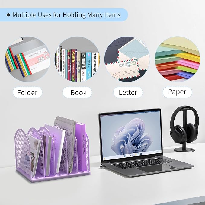 Gawerk 5-Section Vertical Desktop Organizer, 6-Section Mesh File Folder Stand Sorter for Office Home Classroom Organization - Image 6