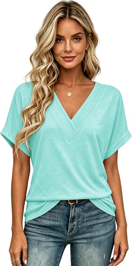 T Shirts Short Sleeve V Neck Tees Womens Tops Beach Vacation Fashion Clothes 2026 Casual Summer Spring Fall Outfits - Image 2
