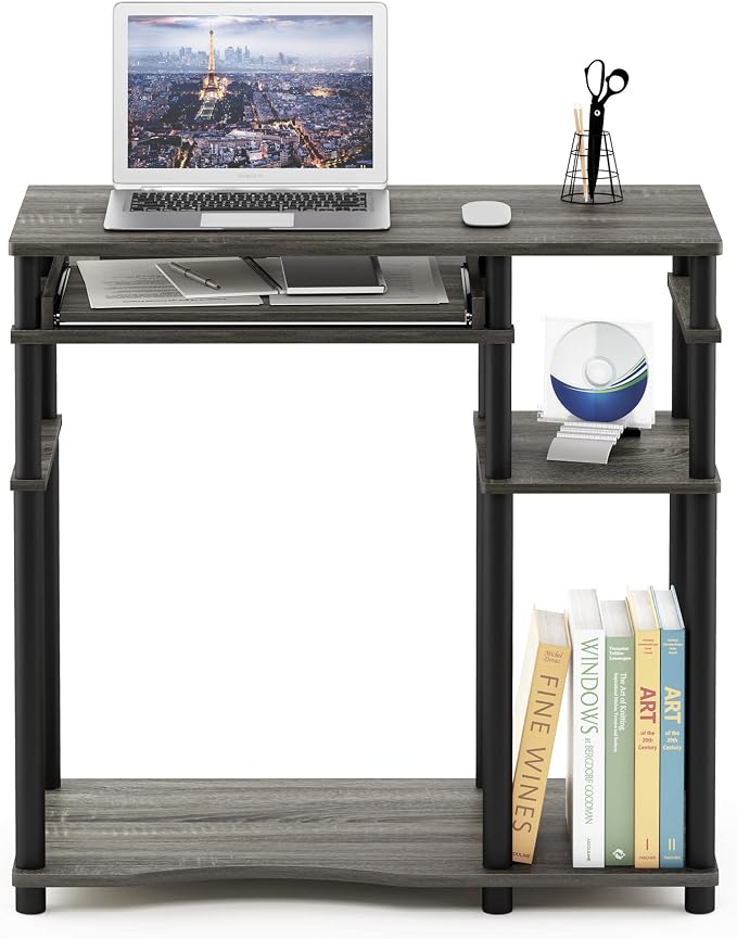 Furinno Abbott Computer Desk with Bookshelf, French Oak Grey/Black - Image 4
