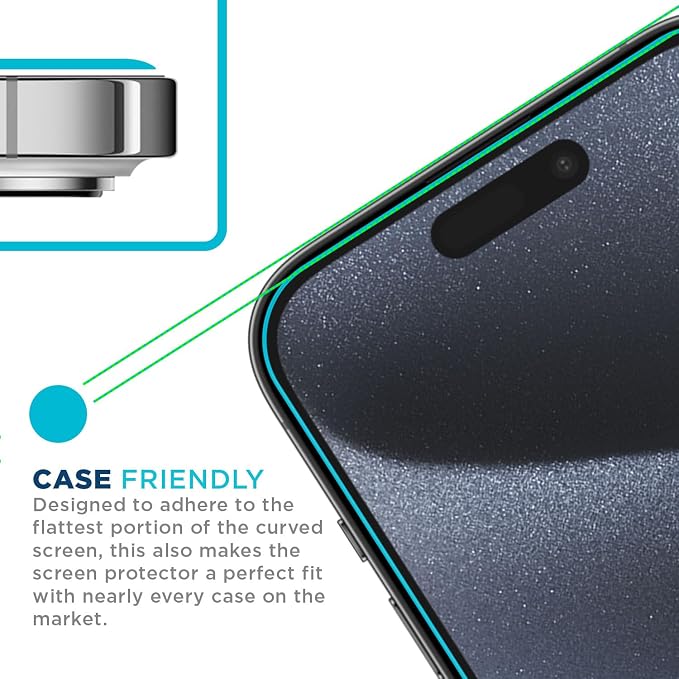 Tech Armor for Apple iPhone 15 Pro Screen Protector Glass 6.1 inch - Ballistic Tempered, Case Friendly, Easy Install, Sensor Protection, HD, 9H Hardness, 3 Pack + Bonus Camera Lens Protectors - Image 5