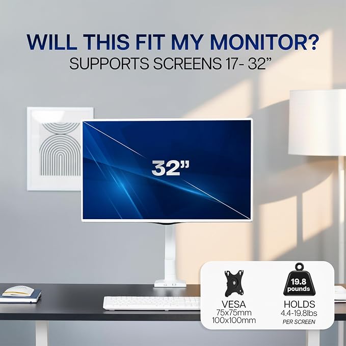 VIVO Single Monitor Stand, Fully Adjustable Arm for 17 to 32 inch Screen, Mechanical Articulating Desk Mount, Gaming and Office Setups, VESA 75x75, 100x100, Max 19.8 lbs, Classic, White, STAND-V001OW - Image 6