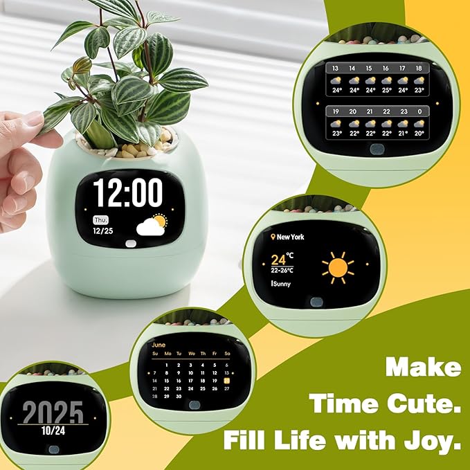 Upgraded AI Smart Flower Pot Multi-Emotion Interactive Digital Display Self Watering Planter, Monitor Soil Moisture/Water Level/Light/Battery, Supports 50+ Plants Decor for Desk Home Pet Office(Green) - Image 6