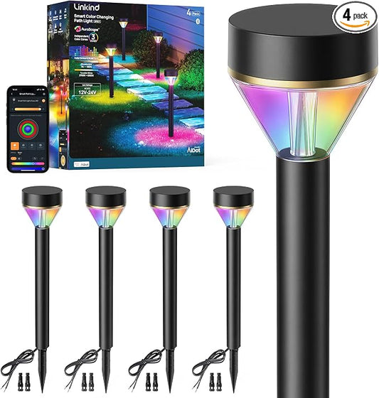 Linkind Smart Low-Voltage Path Lights SP6LV, 510LM Multi-Zone Outdoor Pathway Lights AC/DC 12-24V, App & Voice Controlled Color-Changing Landscape Lighting for Garden, Walkway, Driveway, 4 Pack by Linkind