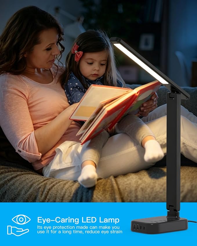 LED Desk Lamp, 10Ft Power Strip with 3 Outlets 4 USB Ports(2 USB C), Black | One Beat 4 Modes 5 Level Brightness Touch Lamp, Small Desk Lamp for Home Office College Dorm Essentials, Study Reading Light - Image 6