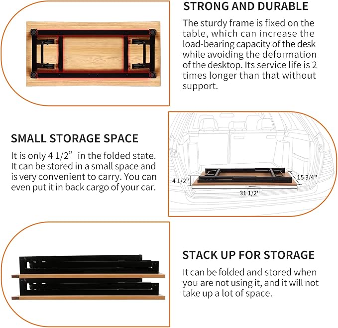 Need Small Computer Desk 31.5 Inch Folding Home Office Table Teak | Black Frame Writing Gaming Work Table/Sturdy Foldable Study Table for Small Space/Dormitory, No Assembly Required - Image 4