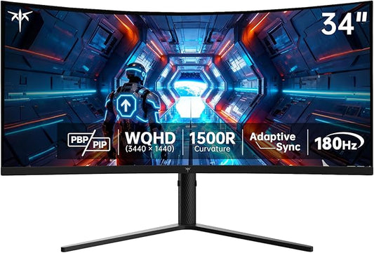KTC 34 Inch Ultrawide Curved Gaming Monitor, 3440x1440 UWQHD 180Hz, H34S5 | 1500R Curve PC Monitor 21:9, Adaptive Sync, 1ms MPRT, 4000:1 Contrast, PIP/PBP, HDMI&DP, Tilt Swivel Pivot Height Adjustment by KTC