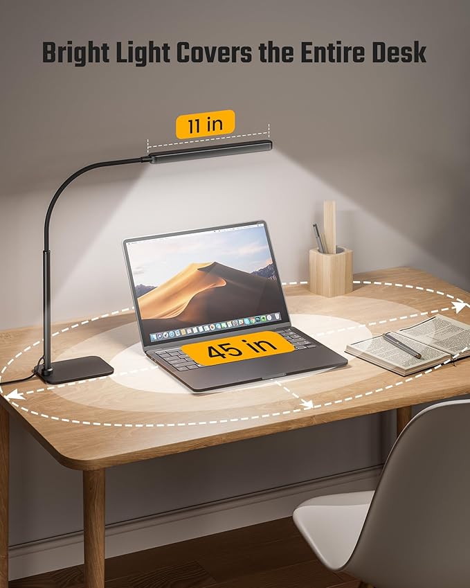 SUPERDANNY Eye-Caring LED Desk Lamp with Base 360° Flexible Gooseneck Work Lamp Touch Control 3 Light Colors Smooth Dimming Task Lighting Reading Light for Home Office College Dorm, Black - Image 5